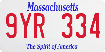 MA license plate 9YR334