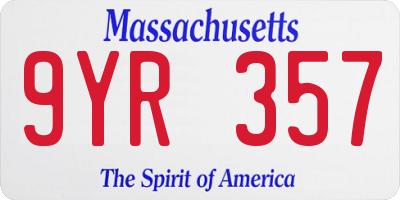 MA license plate 9YR357