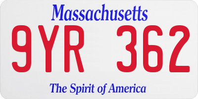 MA license plate 9YR362