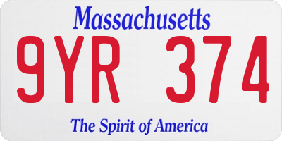 MA license plate 9YR374