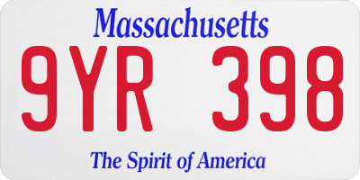 MA license plate 9YR398