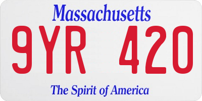 MA license plate 9YR420