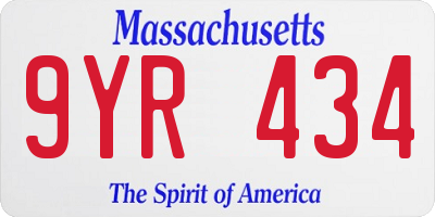 MA license plate 9YR434