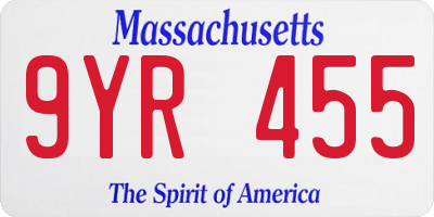 MA license plate 9YR455