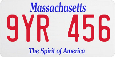 MA license plate 9YR456