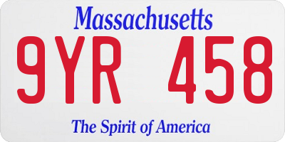 MA license plate 9YR458