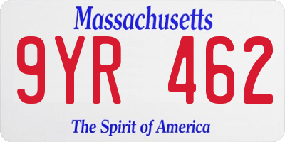 MA license plate 9YR462