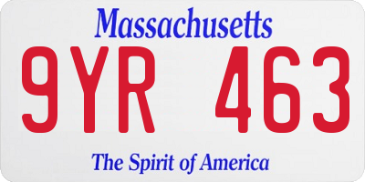 MA license plate 9YR463