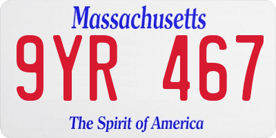 MA license plate 9YR467
