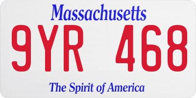 MA license plate 9YR468