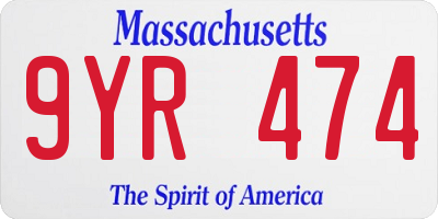 MA license plate 9YR474
