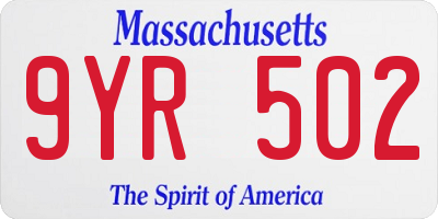 MA license plate 9YR502