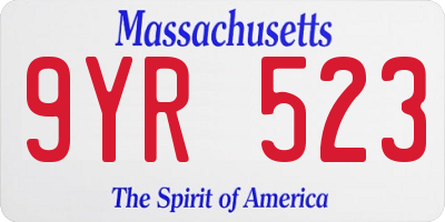 MA license plate 9YR523