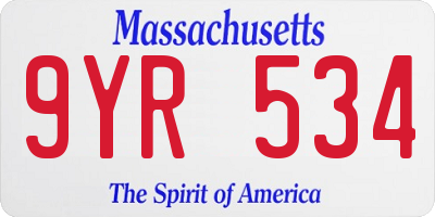 MA license plate 9YR534
