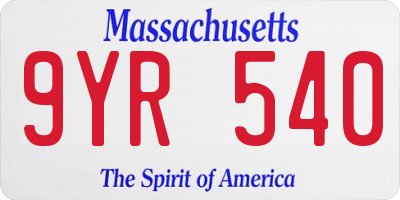 MA license plate 9YR540