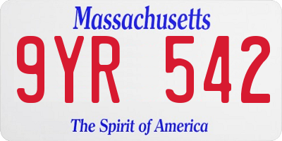 MA license plate 9YR542