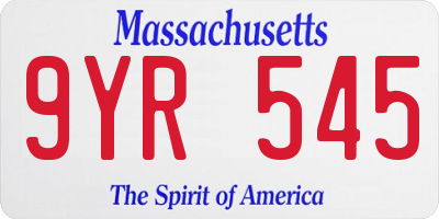 MA license plate 9YR545