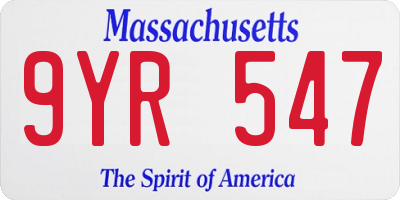 MA license plate 9YR547