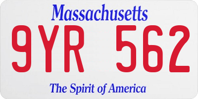 MA license plate 9YR562