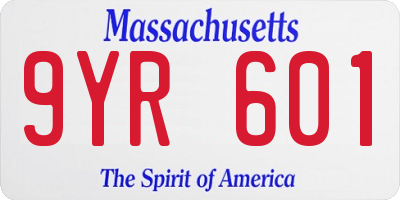 MA license plate 9YR601
