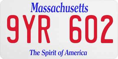 MA license plate 9YR602
