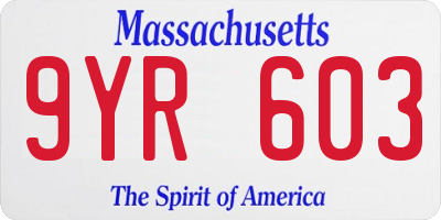 MA license plate 9YR603