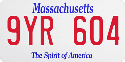 MA license plate 9YR604