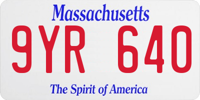 MA license plate 9YR640
