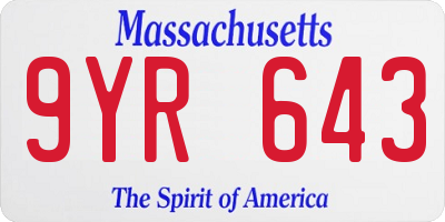 MA license plate 9YR643