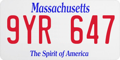 MA license plate 9YR647