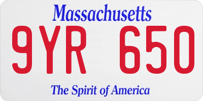 MA license plate 9YR650