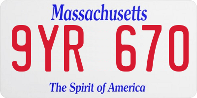 MA license plate 9YR670