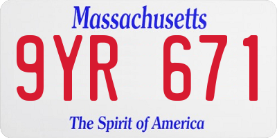 MA license plate 9YR671