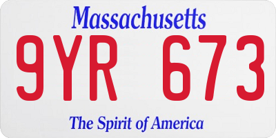 MA license plate 9YR673