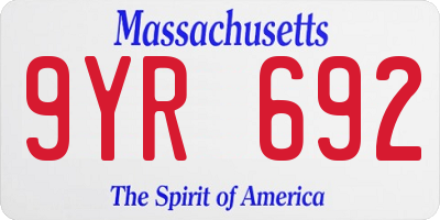 MA license plate 9YR692
