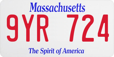 MA license plate 9YR724