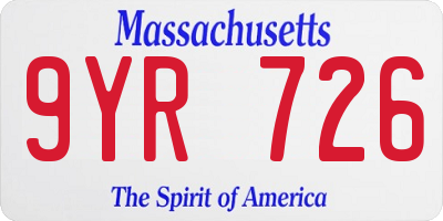MA license plate 9YR726