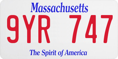MA license plate 9YR747