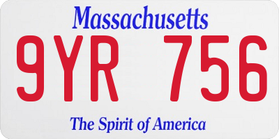 MA license plate 9YR756