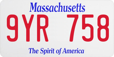 MA license plate 9YR758