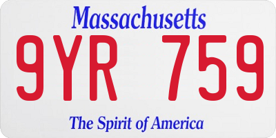 MA license plate 9YR759