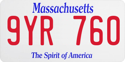 MA license plate 9YR760