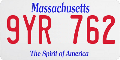 MA license plate 9YR762