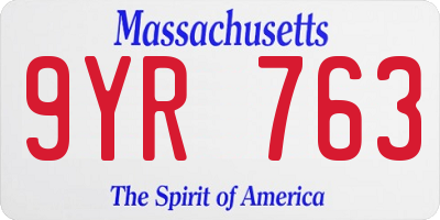 MA license plate 9YR763