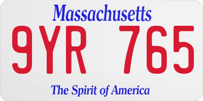 MA license plate 9YR765