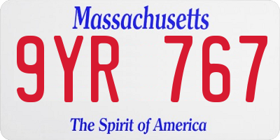 MA license plate 9YR767