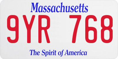 MA license plate 9YR768