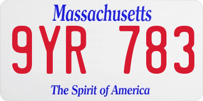 MA license plate 9YR783