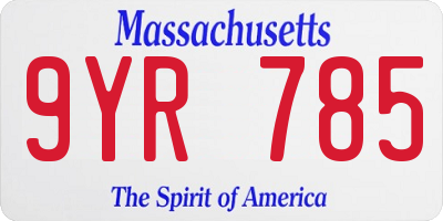 MA license plate 9YR785