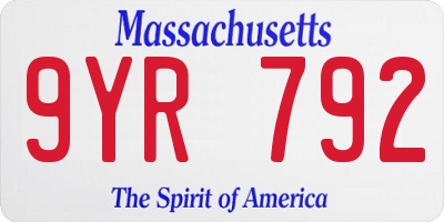 MA license plate 9YR792